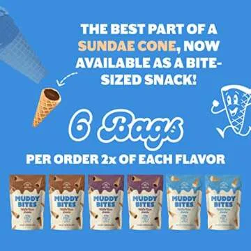 Muddy Bites Waffle Cone Snacks Bite Sized Filled Cone Bites for Snack or Dessert, Milk, Dark & White...
