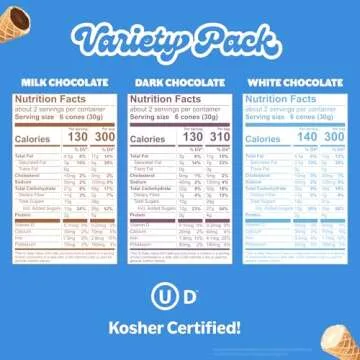 Muddy Bites Waffle Cone Snacks Bite Sized Filled Cone Bites for Snack or Dessert, Milk, Dark & White Chocolate, Made with Cane Sugar, Kosher, Fair Trade Certified (Variety Pack, 6 Bags)