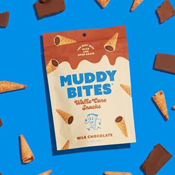 Muddy Bites Waffle Cone Snacks Bite Sized Filled Cone Bites for Snack or Dessert, Milk, Dark & White Chocolate, Made with Cane Sugar, Kosher, Fair Trade Certified (Variety Pack, 6 Bags)