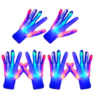 CELCOREERY 3 Pairs LED Gloves Boys Girls Toys Age 3-8 Years Old 5 Colors 6 Flash Modes Light up Glov...