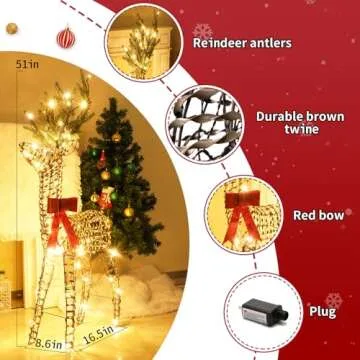 NOWSTO Rattan Reindeer - 4FT Outdoor Christmas Decorations with Warm White LED Lights