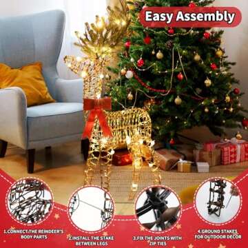 NOWSTO 4FT Rattan Christmas Reindeer for Outdoor Decor