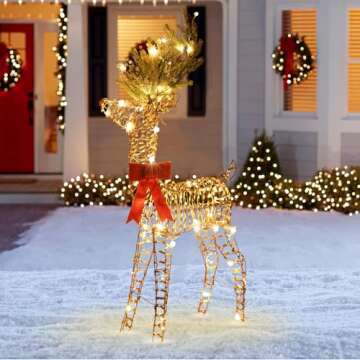 NOWSTO 4FT Rattan Christmas Reindeer for Outdoor Decor