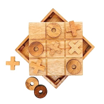 BSIRI Wooden Tic Tac Toe Game - Brain Teaser Puzzles for Adults and Unique Gifts for Kids, Coffee Ta...