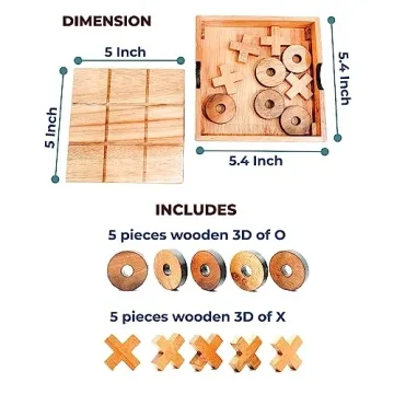 BSIRI Wooden Tic Tac Toe Game - Brain Teaser Puzzles for Adults and Unique Gifts for Kids, Coffee Table Decor Living Room Decor Modern Wood Decor, Classic Board Games for Family (5.5 Inch)