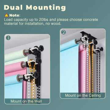Backdrop Wall Mount, ZBWW Backdrop Roller System, Photography 3 Roller Wall Mounting for Photo Studi...
