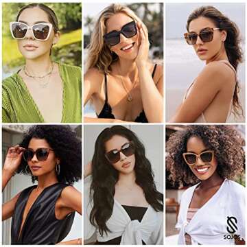 SOJOS Trendy Polarized Sunglasses For Women Retro Womens Oversized Square Cat Eye Sun Glasses UV Pro...