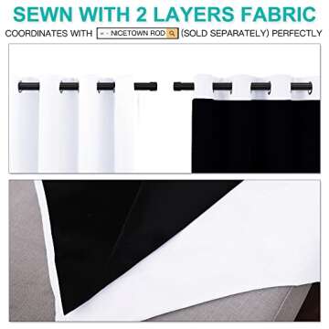 NICETOWN White 100% Blackout Lined Curtains, 2 Thick Layers Completely Blackout Window Treatment Thermal Insulated Drapes for Kitchen/Bedroom (1 Pair, 52 inches Width x 63 inches Length Each Panel)