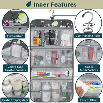 PAVILIA Hanging Toiletry Bag Women Men, Travel Kit Foldable Large Toiletries Organizer, Roll up Cosm...