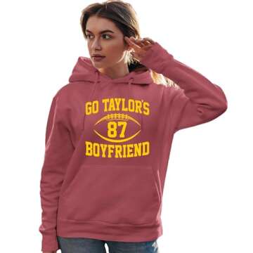 Large Vintage Heather Red Mens Go Taylor's Boyfriend Funny Football Sweatshirt Hoodie