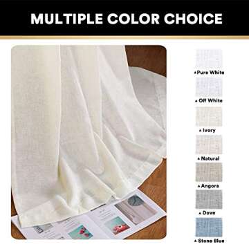PrinceDeco Linen Curtains 96 Inch Long Light Reducing Panels Drapes for Living Room Energy Saving Window Treatments Draperies for Bedroom 2 Panels (Ivory, 52" W x 96" L)