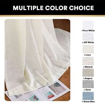 PrinceDeco Linen Curtains 96 Inch Long Light Reducing Panels Drapes for Living Room Energy Saving Window Treatments Draperies for Bedroom 2 Panels (Ivory, 52" W x 96" L)