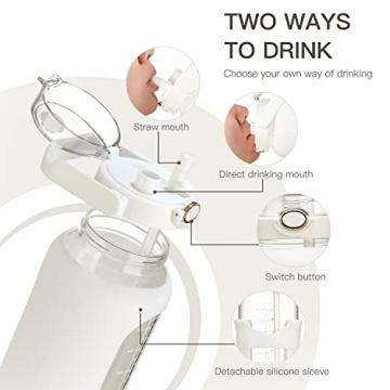 Chunmo 64oz Glass Water Bottle with Straw and Time Marker