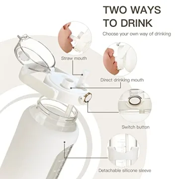 Chunmo 64oz Glass Water Bottle with Straw and Time Marker