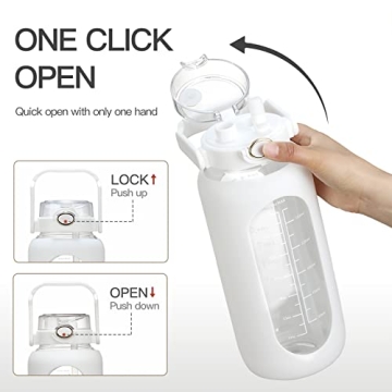 Chunmo 64oz Glass Water Bottle with Straw and Time Marker