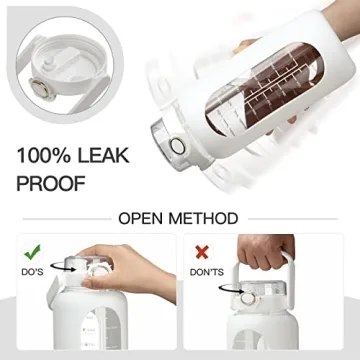 Chunmo 64oz Glass Water Bottle with Straw and Time Marker