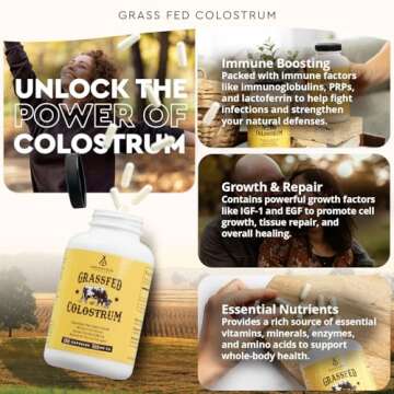 Ancestral Supplements Grass Fed Beef Colostrum Supplement, 3000 mg, Offers Immune Support and Promotes Gut Health, Athletic Performance, Healthy Iron Levels, Growth and Repair, Non GMO, 180 Capsules