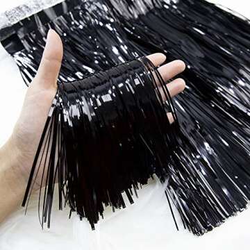 Premium Black Fringe Tinsel Garland for Party Decorations -4 Layers Thick, 2 Pack | LILF Foil Metall...