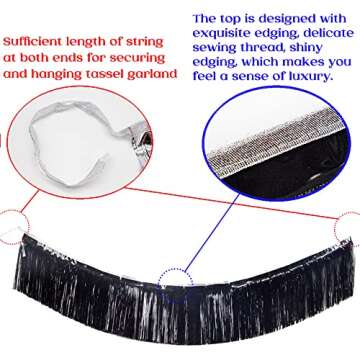 Premium Black Fringe Tinsel Garland for Party Decorations -4 Layers Thick, 2 Pack | LILF Foil Metallic Banner Party Streamers for Wedding Birthday Christmas Decoration Home Hanging