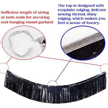 Premium Black Fringe Tinsel Garland for Party Decorations -4 Layers Thick, 2 Pack | LILF Foil Metallic Banner Party Streamers for Wedding Birthday Christmas Decoration Home Hanging