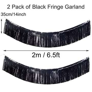 Premium Black Fringe Tinsel Garland for Party Decorations -4 Layers Thick, 2 Pack | LILF Foil Metallic Banner Party Streamers for Wedding Birthday Christmas Decoration Home Hanging