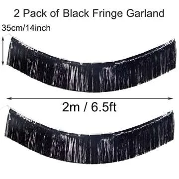 Premium Black Fringe Tinsel Garland for Party Decorations -4 Layers Thick, 2 Pack | LILF Foil Metallic Banner Party Streamers for Wedding Birthday Christmas Decoration Home Hanging