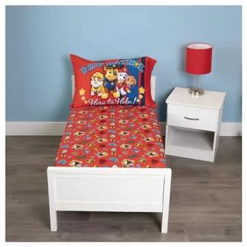 Paw Patrol Sheet Set - Fits Toddler Bed or Crib Mattress - Fitted Sheet and Reversible Pillowcase, Red