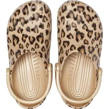Crocs Unisex-Adult Classic Animal Print Clogs | Zebra and Leopard Shoes, Leopard/Gold, 6 Men/8 Women
