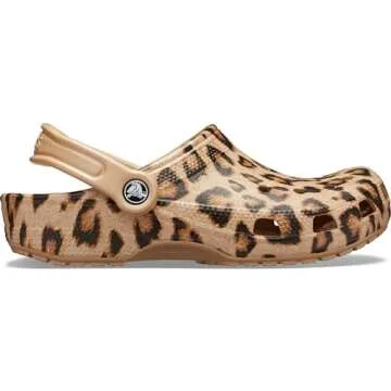 Crocs Unisex-Adult Classic Animal Print Clogs | Zebra and Leopard Shoes, Leopard/Gold, 6 Men/8 Women