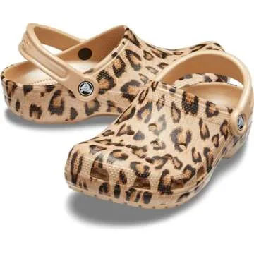 Crocs Unisex-Adult Classic Animal Print Clogs | Zebra and Leopard Shoes, Leopard/Gold, 6 Men/8 Women
