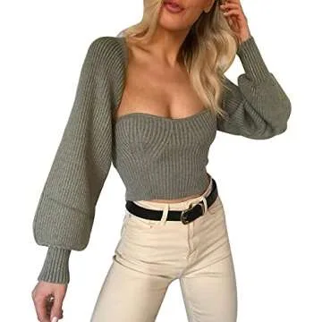 Chic Women's Open Front Bolero Shrug with Lantern Sleeves