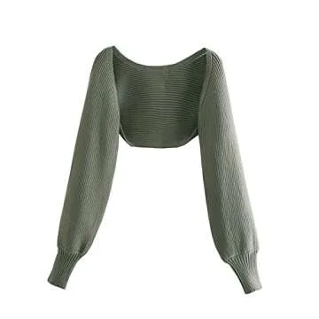 Chic Women's Open Front Bolero Shrug with Lantern Sleeves