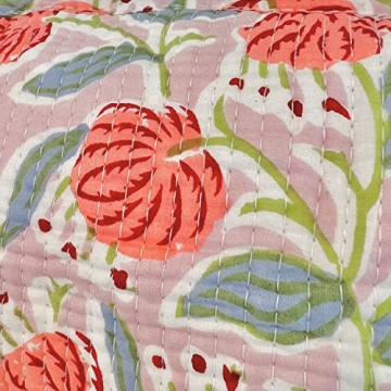 Block Print Designer Toiletry Bag & Makeup Case - Boho Floral Quilted Pouch for Cosmetics, Skincare - Waterproof Lined Organizer for Diaper Bag, Purse, Travel, Gift, Pencils (Pink Multi Floral)