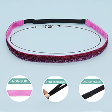 FROG SAC 6 Glitter Headbands for Girls, Adjustable Non Slip Thin Stretch Elastic Sports Headband for Teens, Cute Stretchy Athletic Sports Hair Accessories for Kids