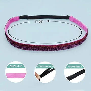 FROG SAC 6 Glitter Headbands for Girls, Adjustable Non Slip Thin Stretch Elastic Sports Headband for Teens, Cute Stretchy Athletic Sports Hair Accessories for Kids