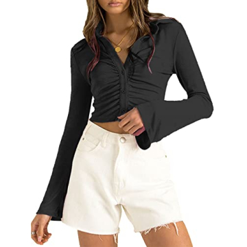 LYANER Fitted Long Sleeve Ruched Crop Top for Women