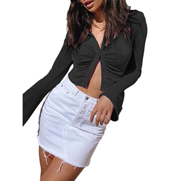 LYANER Fitted Long Sleeve Ruched Crop Top for Women