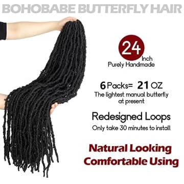 The BOHOBABE 24 Inch Light Weight Butterfly Locs Crochet Hair 6 Packs Long Black Distressed Butterfl...