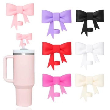 GAISHION 7 pcs Lovely Bow Straw Covers Cap Toppers for Stanley Tumblers