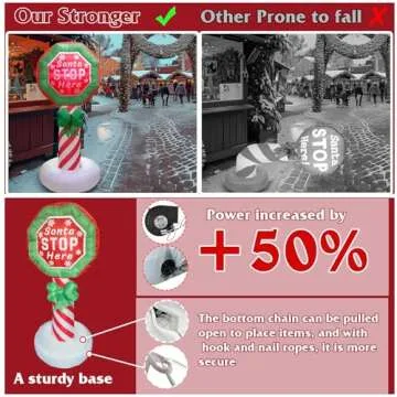 5.5 FT Santa Stop Here Sign Inflatables Decorations with Led Light, Christmas Funny Blow Up Decoration for Outdoor, Xmas Decorations Holiday Outside Yard Garden Decor