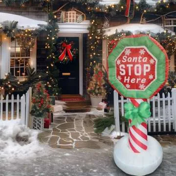 5.5 FT Santa Stop Here Sign Inflatables Decorations with Led Light, Christmas Funny Blow Up Decoration for Outdoor, Xmas Decorations Holiday Outside Yard Garden Decor