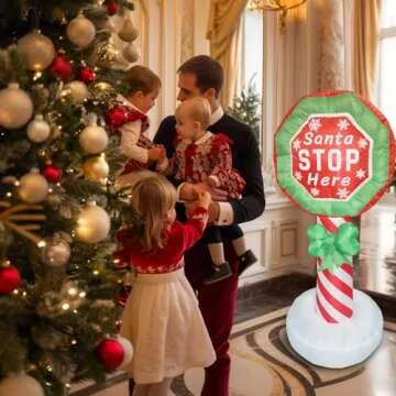 5.5 FT Santa Stop Here Sign Inflatables Decorations with Led Light, Christmas Funny Blow Up Decoration for Outdoor, Xmas Decorations Holiday Outside Yard Garden Decor
