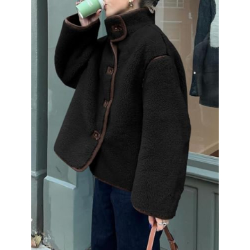 Tankaneo Womens Faux Fur Jackets Warm Winter Casual Button Down Stand Collar Long Sleeve Shaggy Outwear Coats