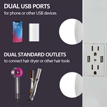 SHOWTIMEZ Hollywood Mirror with Lights, Lighted Vanity Mirror with 14 Dimmable LED Bulbs, 2 USB Ports and US Plugs, Tabletop or Wall-Mounted Makeup Mirror, White, W31.5xH25.5 inch