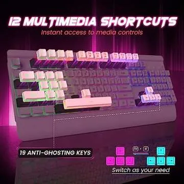 Pink Creamy Keyboard, 104 Keys All-Metal Panel, Rainbow LED Backlit Silent Gaming Keyboard, Wrist Rest, PBT Keycap, Anti-ghosting Keys, Light Up USB Wired Computer Keyboard for PC
