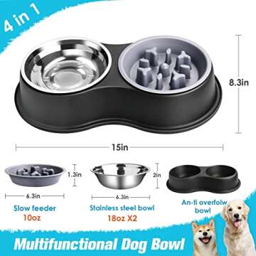Epetslove Dog Bowls Double Dog Water and Food Bowls Stainless Steel Bowls with Non-Slip Resin Statio...