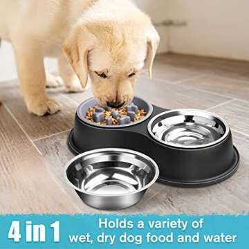 Epetslove Dog Bowls Double Dog Water and Food Bowls Stainless Steel Bowls with Non-Slip Resin Station, Pet Feeder Bowls for Puppy Medium Dogs Cats