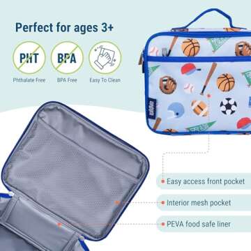 Wildkin Kids Insulated Lunch Box Bag for Boys & Girls, Reusable Kids Lunch Box is Perfect for Early Elementary Daycare School Travel, Ideal for Hot or Cold Snacks & Bento Boxes (Game On)