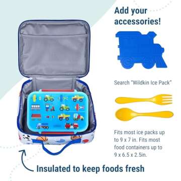Wildkin Kids Insulated Lunch Box Bag for Boys & Girls, Reusable Kids Lunch Box is Perfect for Early Elementary Daycare School Travel, Ideal for Hot or Cold Snacks & Bento Boxes (Game On)