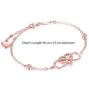 BlingGem Bracelet for Women Infinity Rose Gold-Plated 925 Sterling Silver Cubic Zirconia Infinity He...